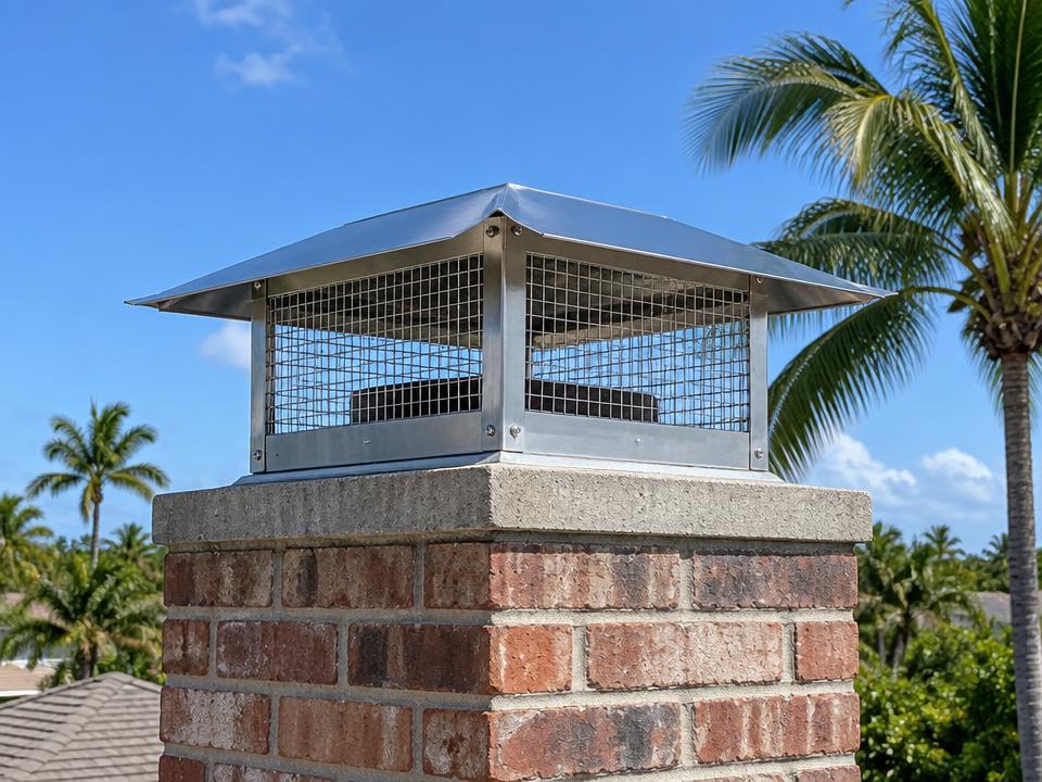 Stainless steel chimney cap installed on a Los Angeles home